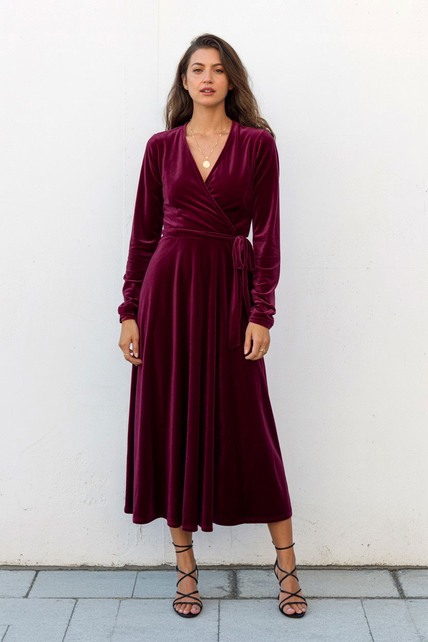 Velvet Wrap Dress - 25 Valentine's Day Velvet Outfit Ideas