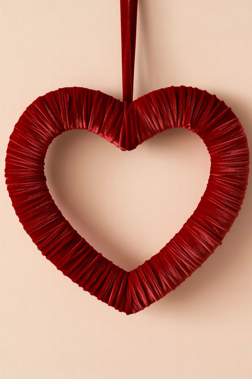 Velvet Yarn Wreath - 25 Yarn Valentine's Day Wreath Ideas
