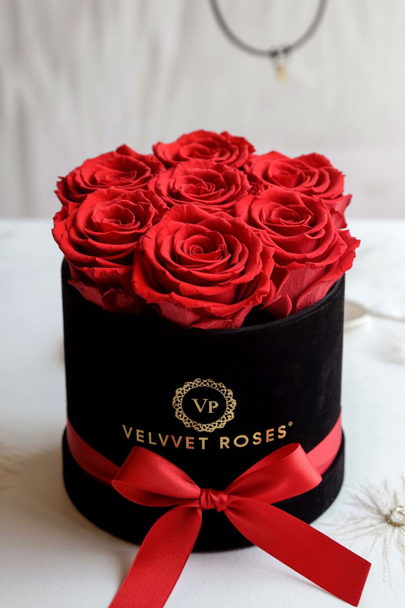 Velvet box with eternal roses - 25 Valentine's Day Rose Arrangement Ideas