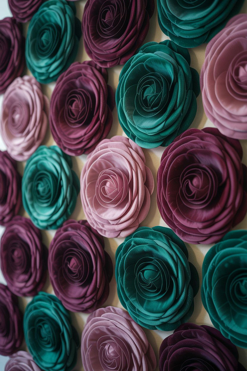 Velvet flower wall - 25 Valentine's Day Flower Wall Ideas