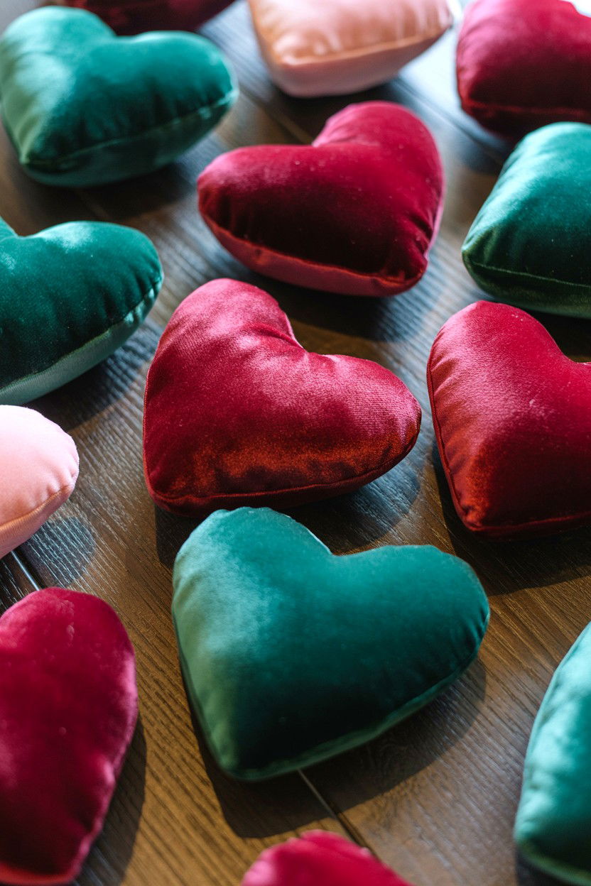 Velvet heart table display - 25 Valentine's Day Centerpiece Ideas