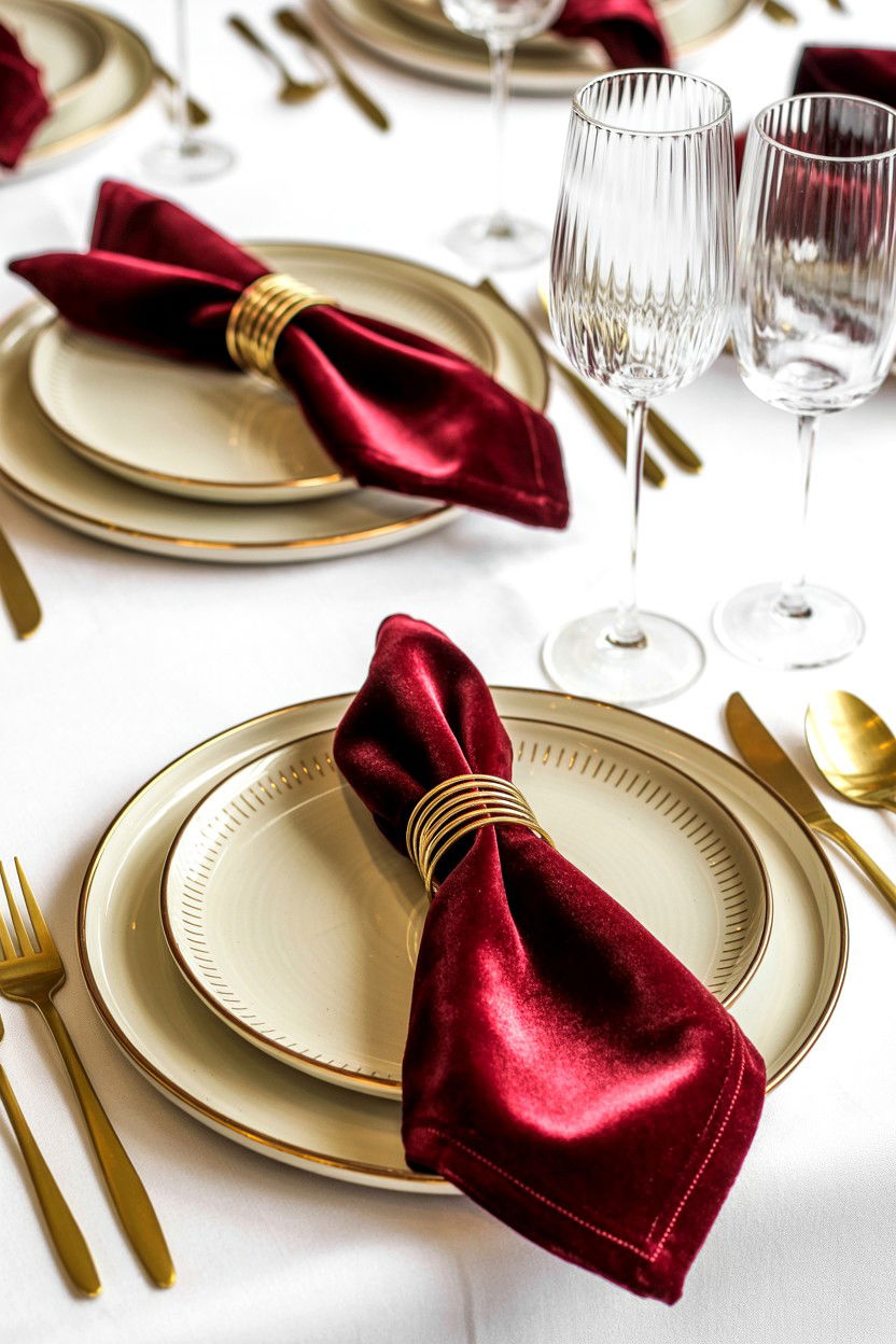 Velvet napkin table decor - 25 Valentine's Day Place Setting Ideas