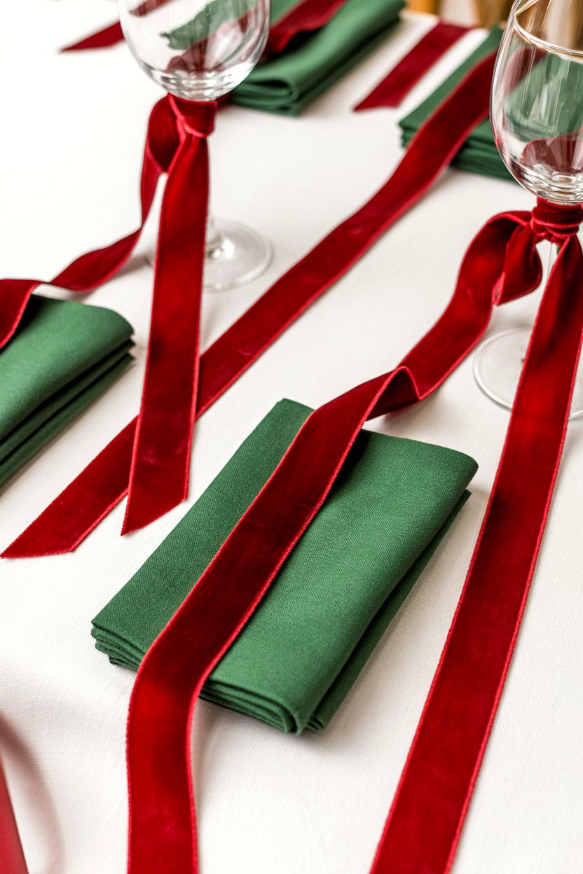 Velvet ribbon table accents - 25 Valentine's Day Tablescape Ideas