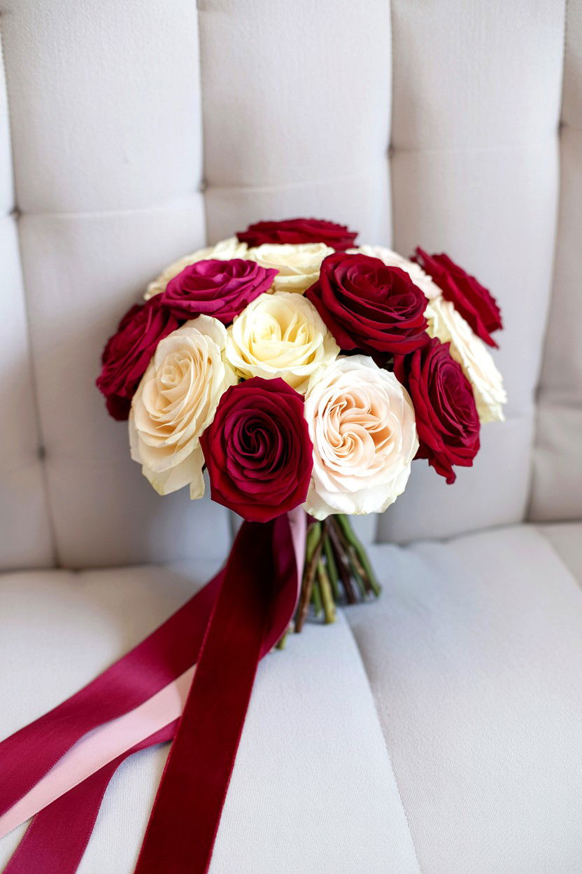 Velvet ribbon wedding bouquet - 25 Valentine's Day Wedding Bouquet Ideas