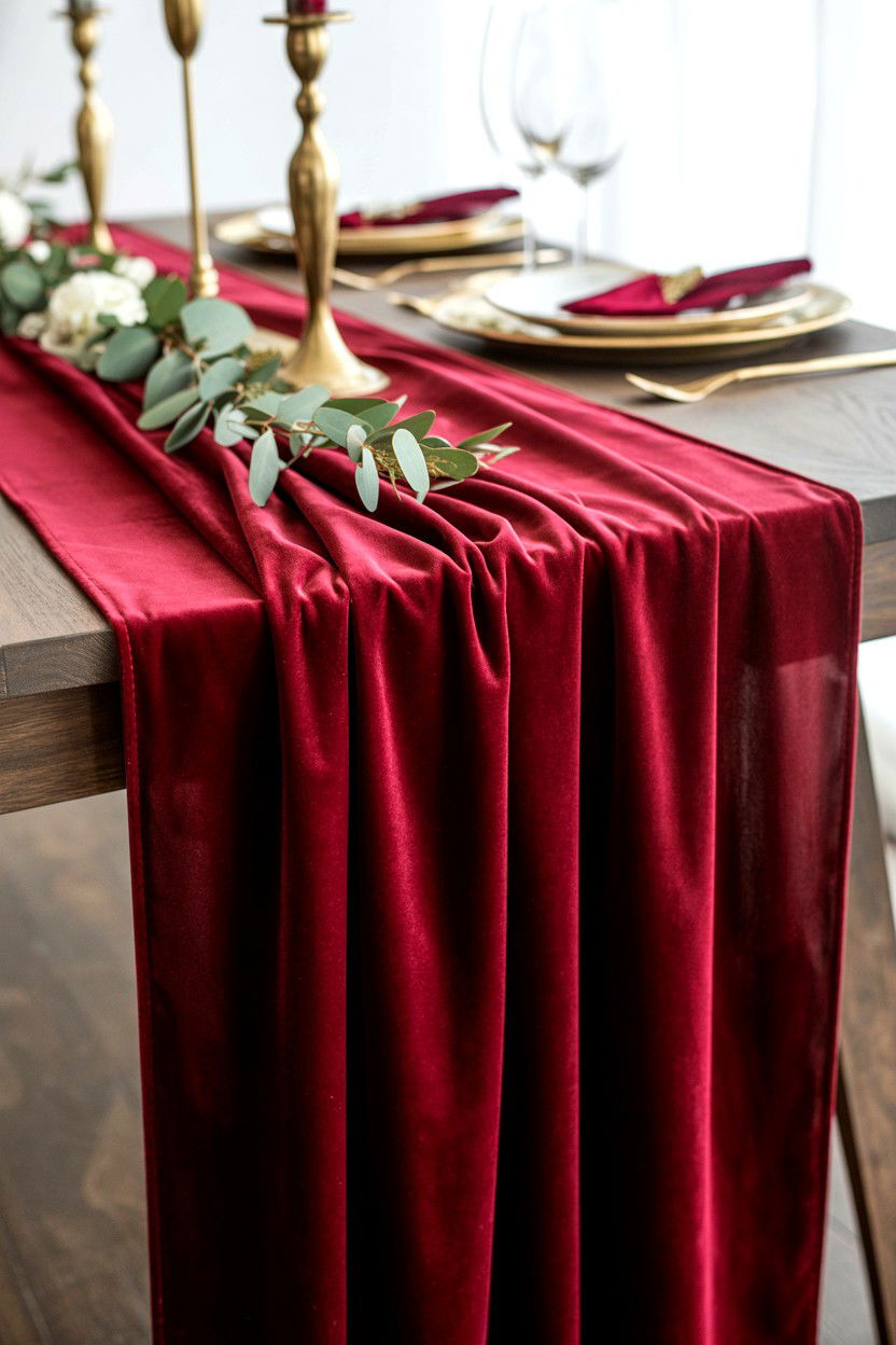Velvet table runner - 25 Valentine's Day Table Decor Ideas