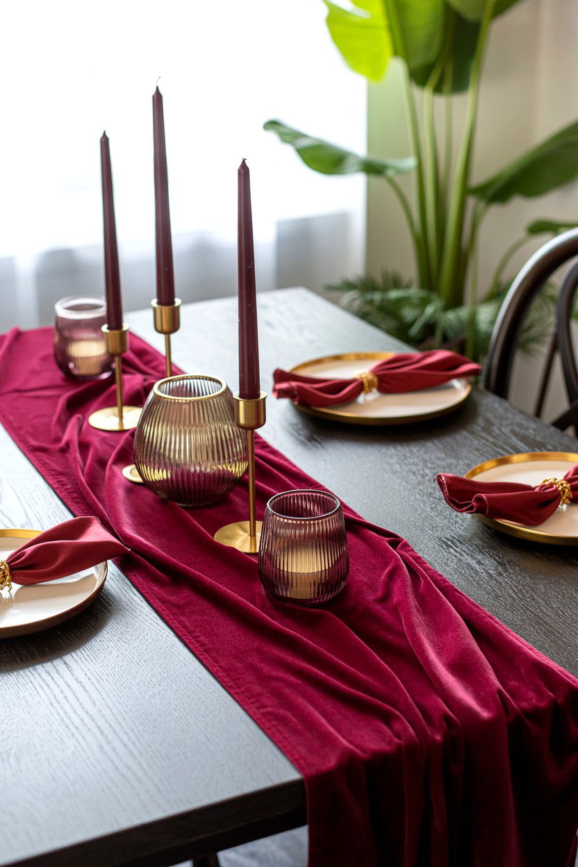 Velvet table runner valentine - 25 Valentine's Day Table Setting Ideas