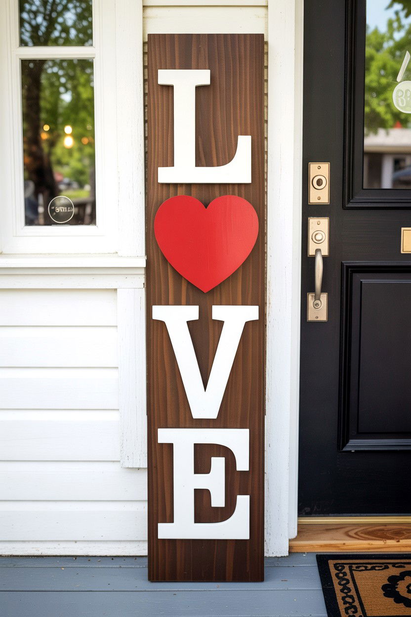 Vertical Wood Porch Leaner - 25 Valentine's Day Porch Sign Ideas