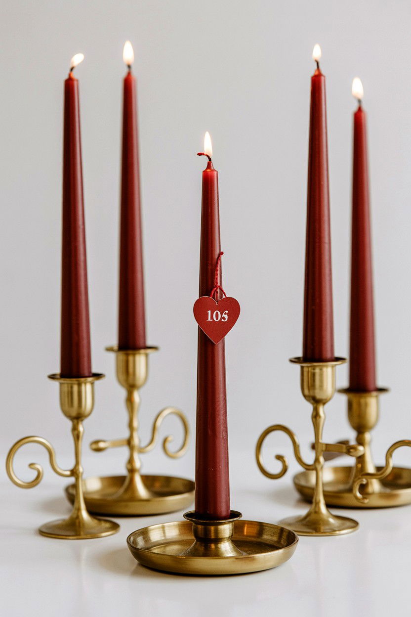 Vintage Brass Taper Candle Holders - 25 Valentine's Day Taper Candle Ideas