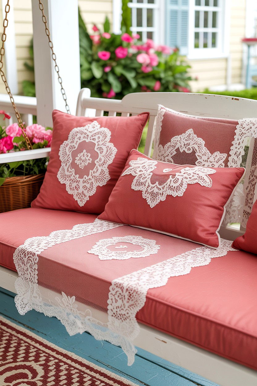 Vintage Lace Accents - 25 Valentine's Day Porch Swing Ideas