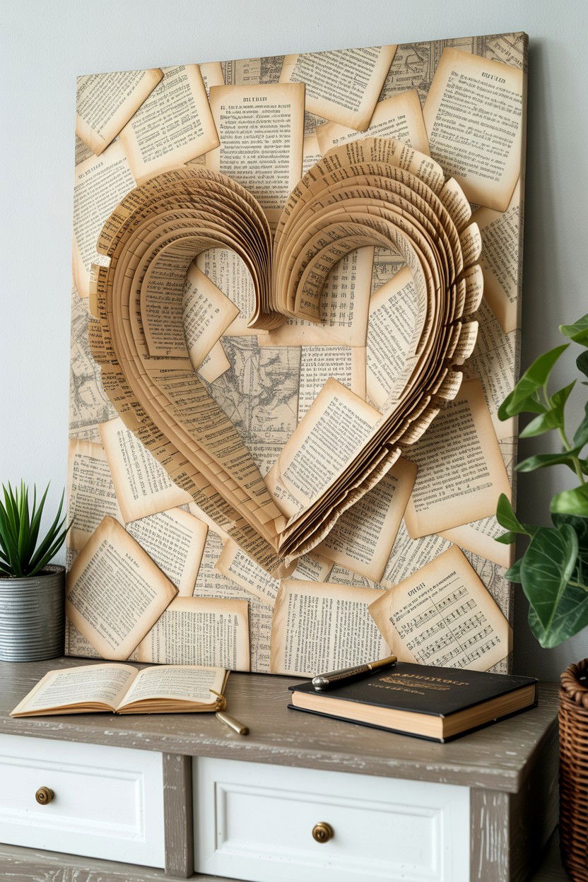 Vintage Paper Heart Collage - 25 Valentine's Day Heart Sign Ideas