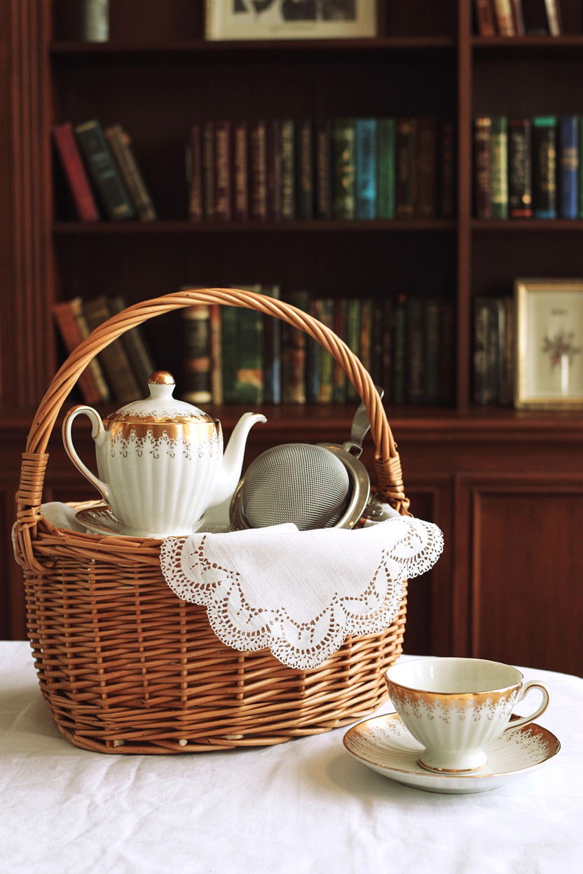 Vintage Porcelain Tea Set - 25 Valentine's Day Tea Gift Basket Ideas