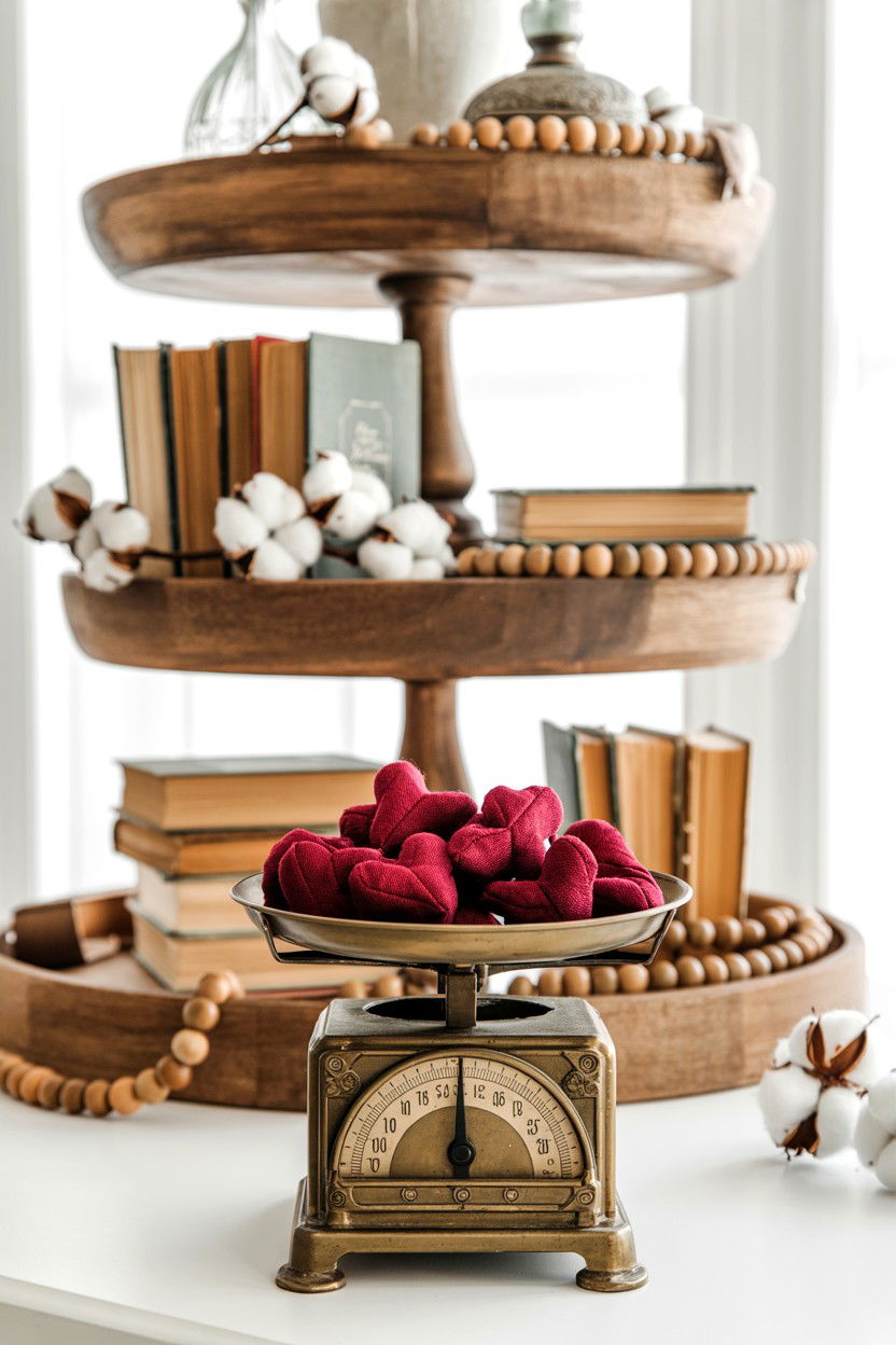 Vintage Scale Decor - 25 Farmhouse Valentine's Day Tiered Tray Ideas