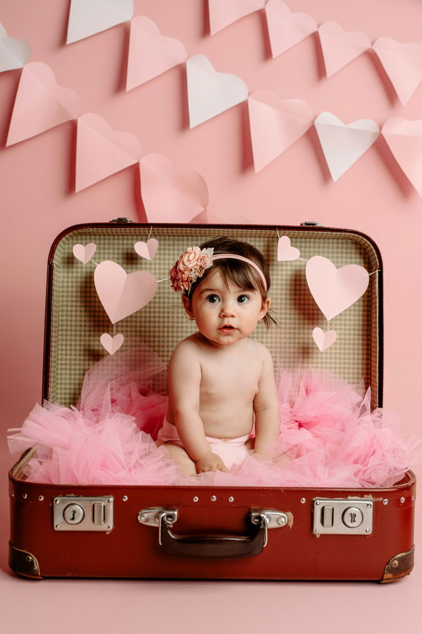 Vintage Suitcase Photo - 25 Valentine's Day Baby Photo Ideas