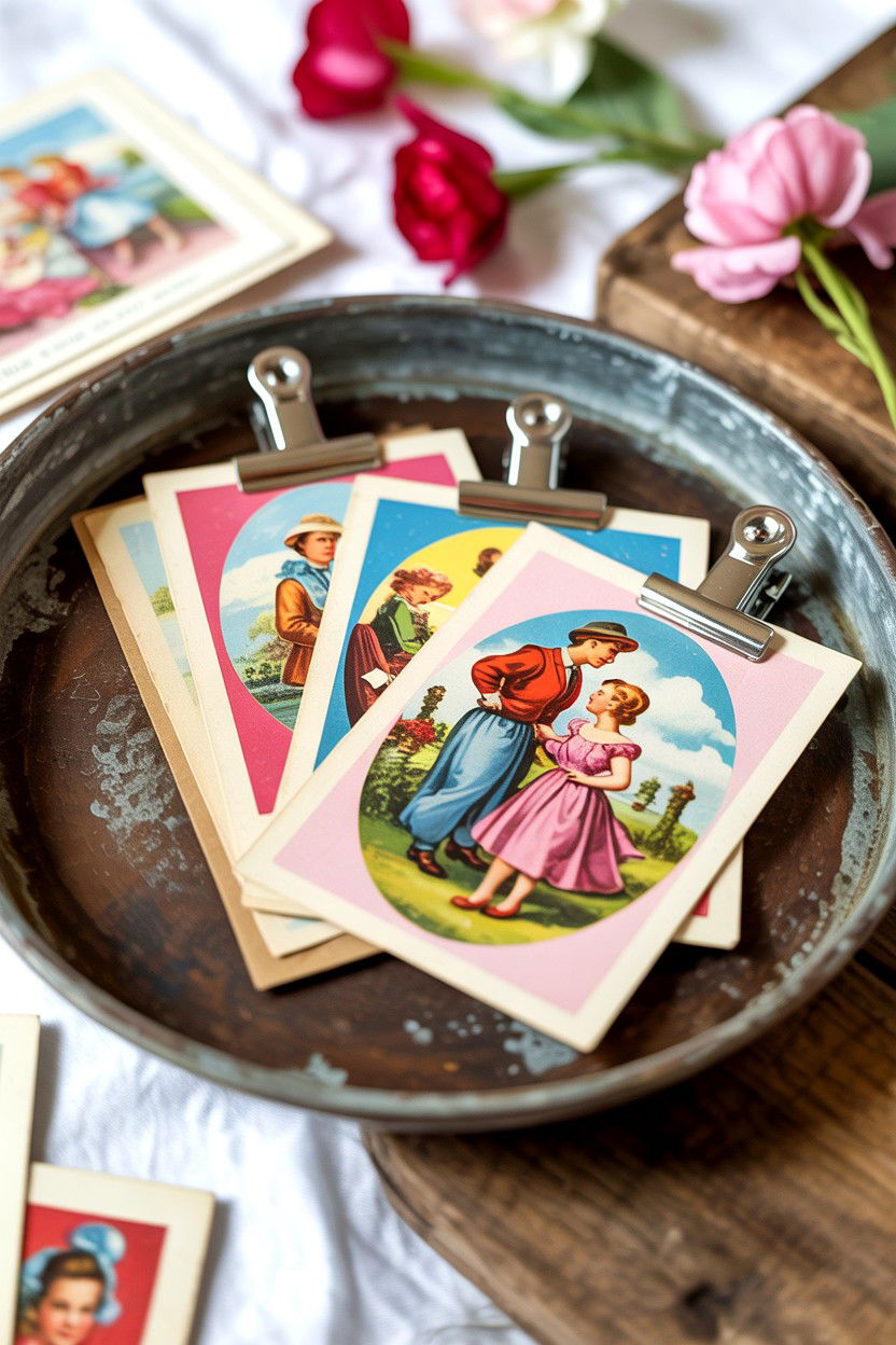 Vintage Valentine Postcards - 25 Rustic Valentine's Day Tiered Tray Ideas