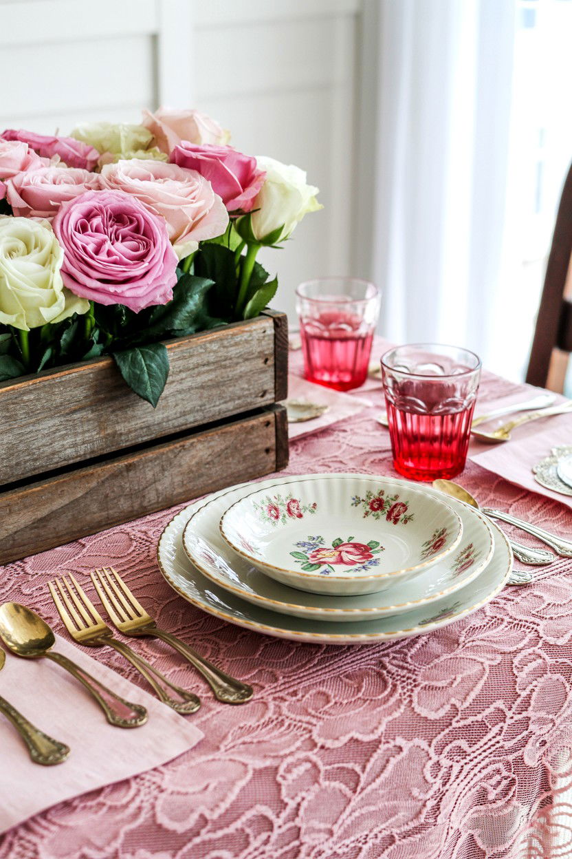 Vintage Valentine Table - 25 Valentine's Day Party Table Ideas