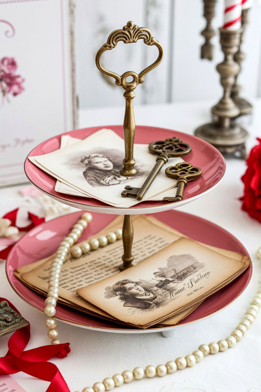 Vintage Valentine Tiered Tray - 25 Valentine's Day Tiered Tray Ideas