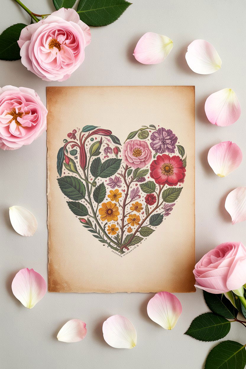 Vintage botanical heart - 25 Valentine's Day Art Print Ideas