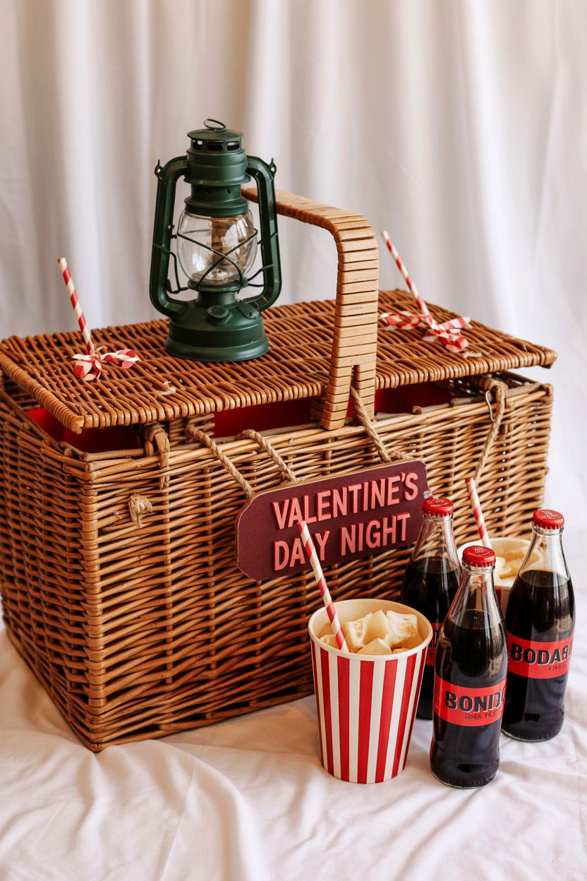 Vintage drive in theater basket - 25 Valentine's Day Movie Night Gift Basket Ideas
