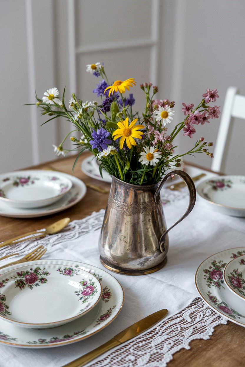 Vintage floral table decor - 25 Valentine's Day Tablescape Ideas