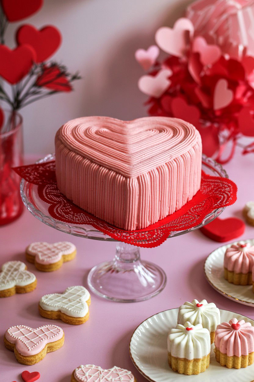 Vintage heart cake display - 25 Valentine's Day Dessert Table Ideas