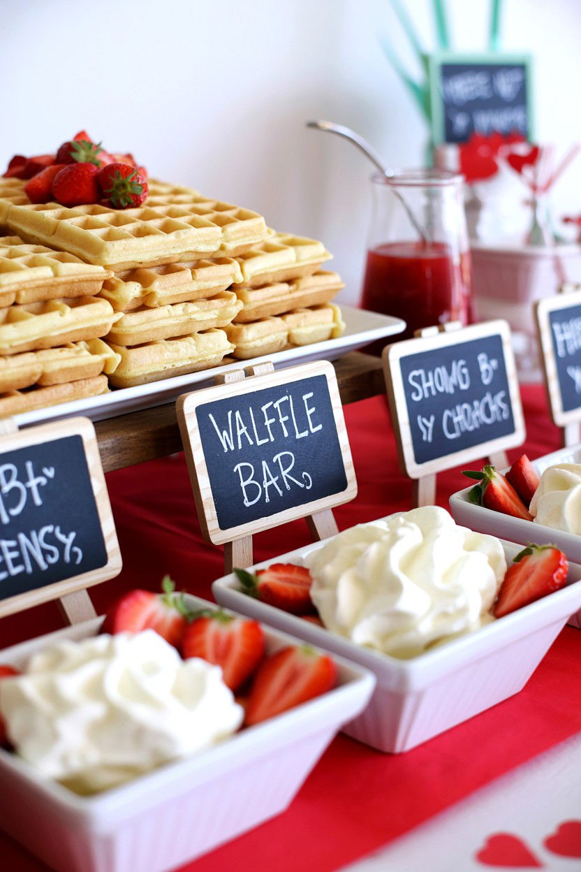 Waffle Bar Setup - 25 Valentine's Day Brunch Table Ideas