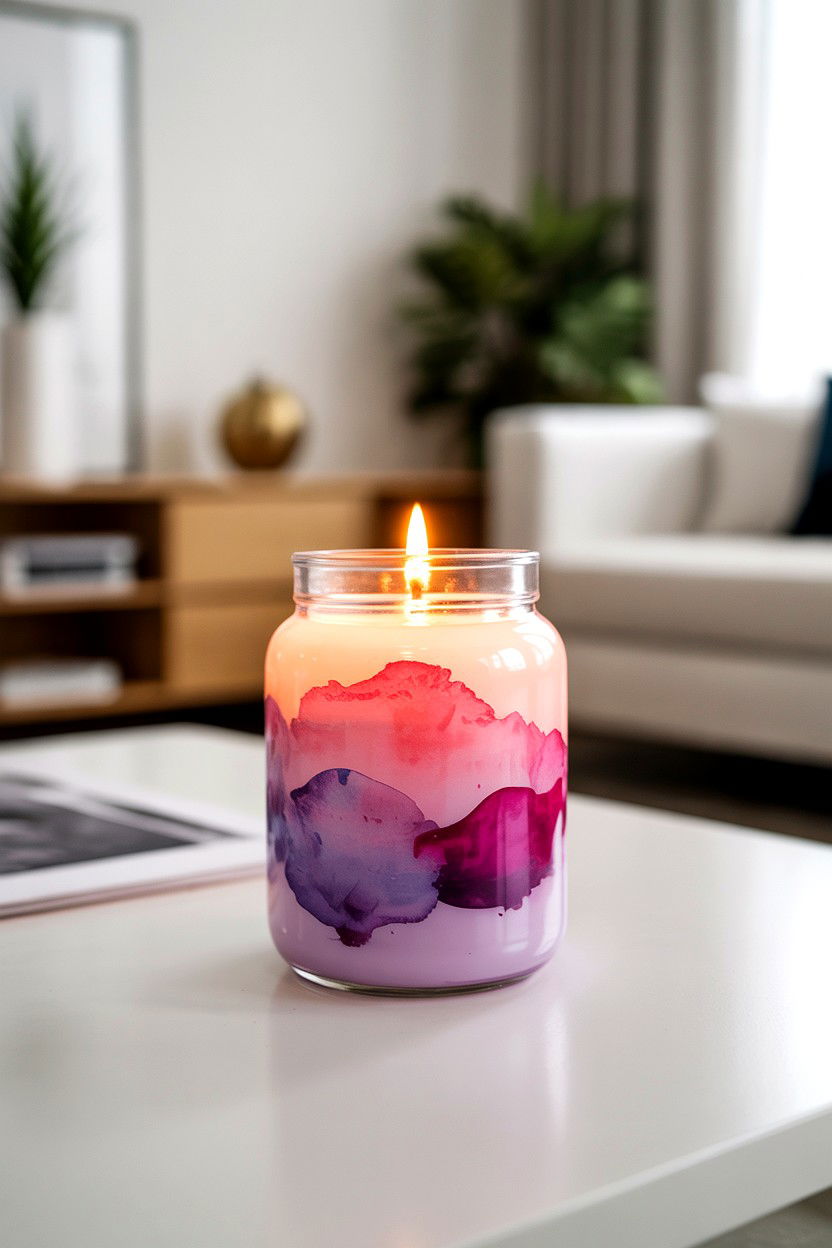 Watercolor Glass Jar - 25 Valentine's Day Jar Candle Ideas