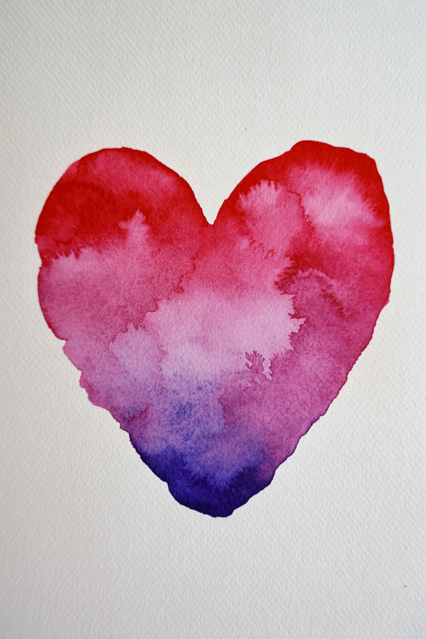 Watercolor Heart Card - 25 Heart Valentine's Day Card Ideas