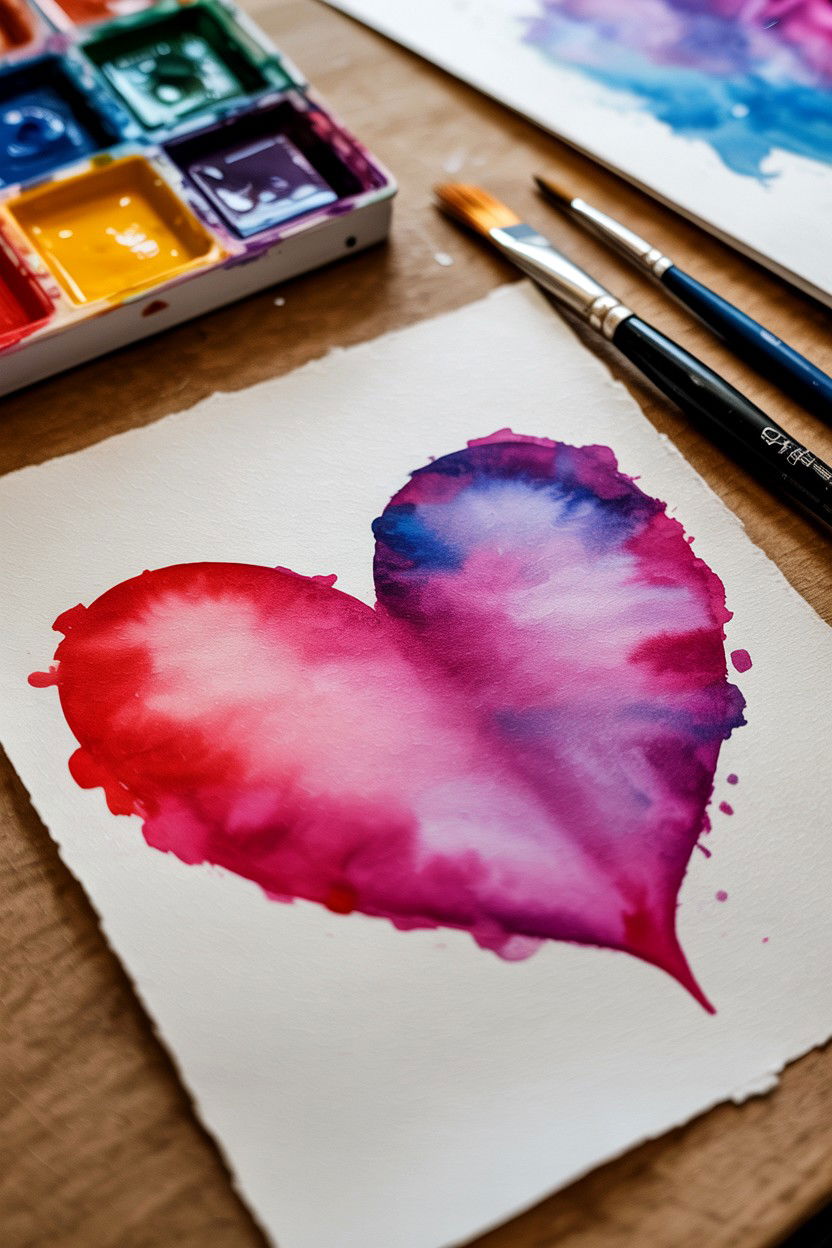 Watercolor Heart Painting - 25 Valentine's Day Art Class Ideas