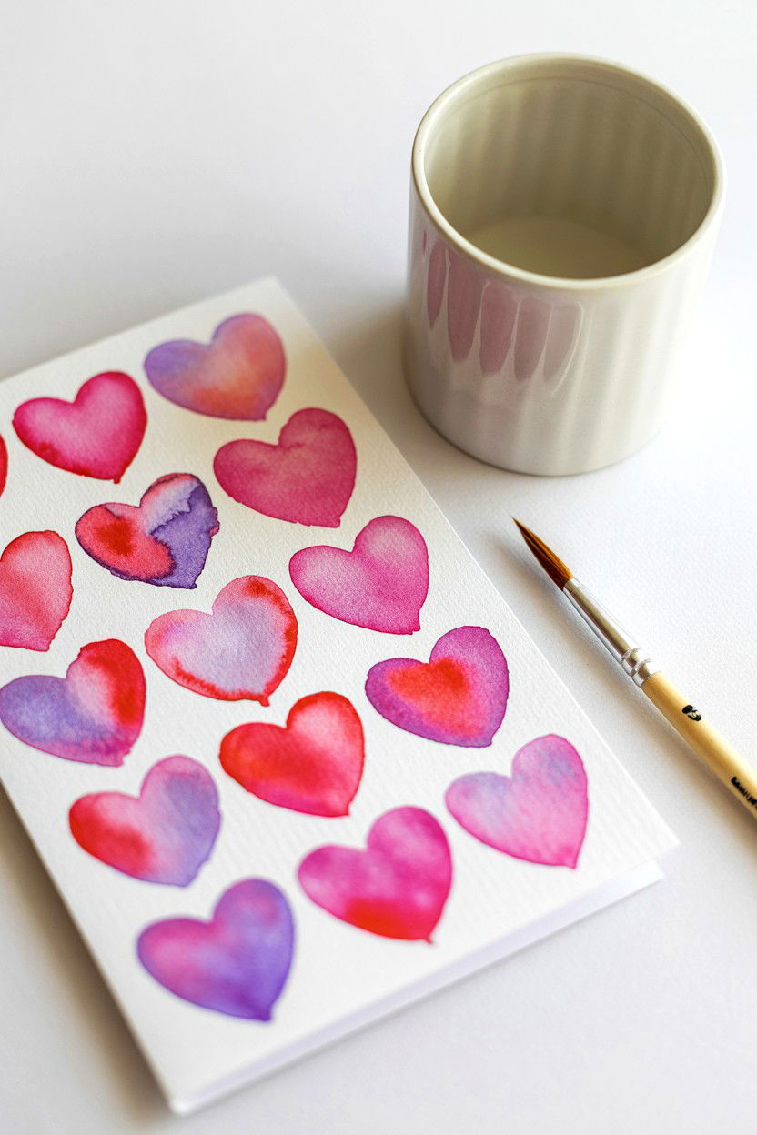 Watercolor Heart Pattern - 25 Easy Valentine's Day Card Ideas