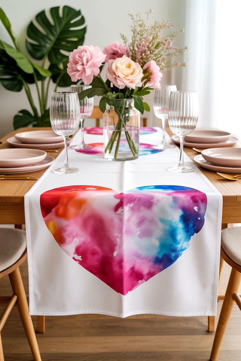 Watercolor Heart Tablecloth - 25 Valentine's Day Table Cloth Ideas