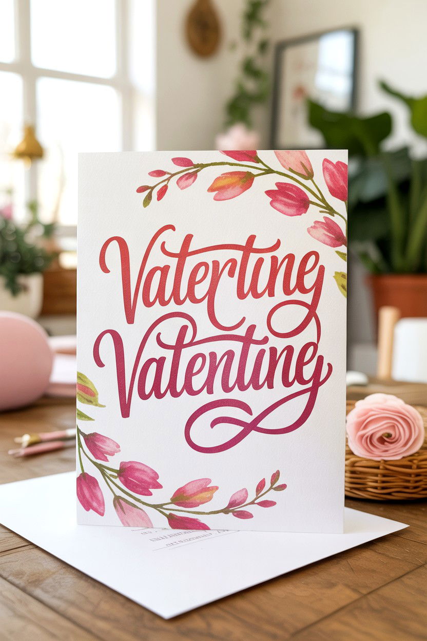 Watercolor Script Valentine - 25 Calligraphy Valentine's Day Card Ideas