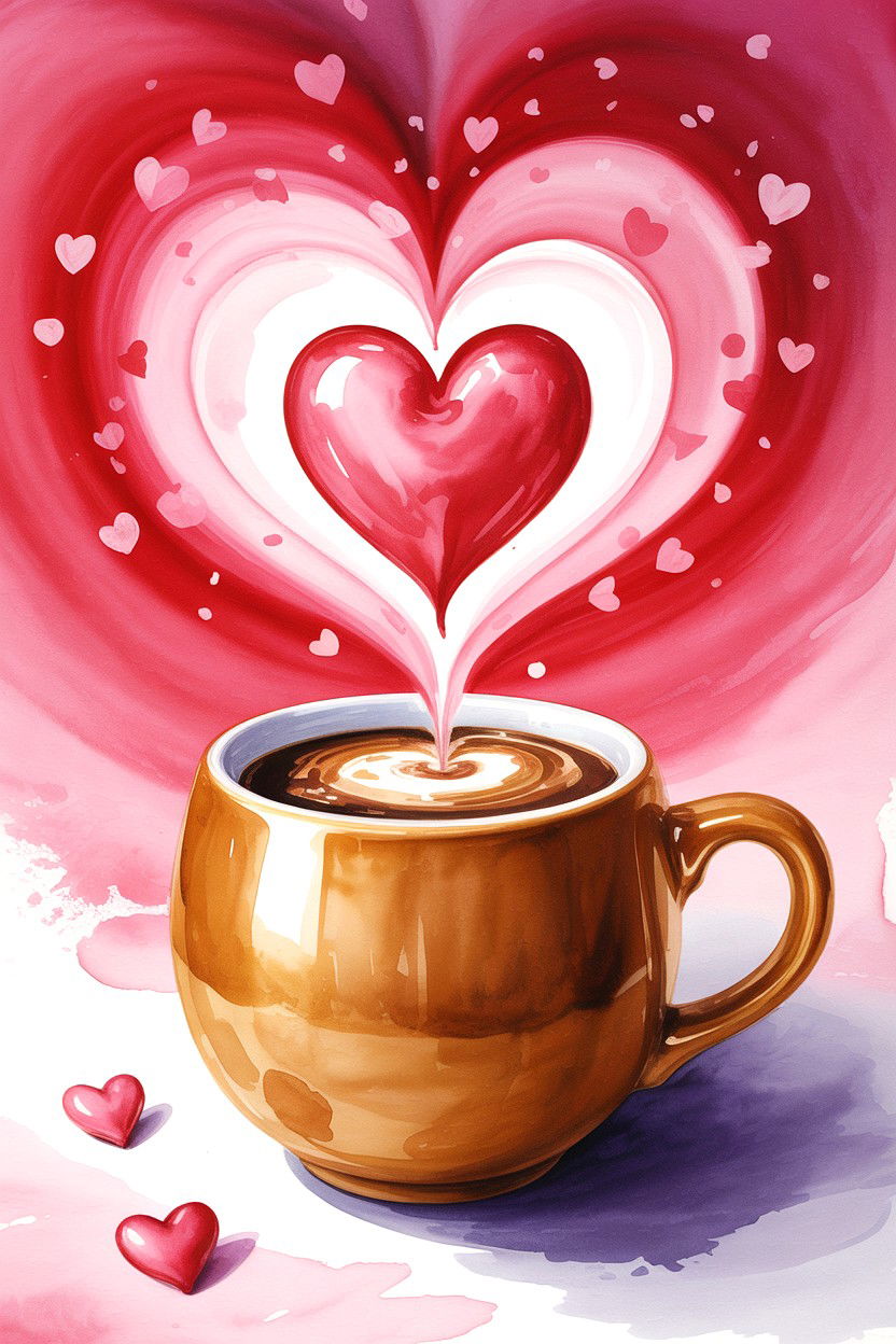 Watercolor coffee cup valentine - 25 Watercolor Valentine's Day Card Ideas
