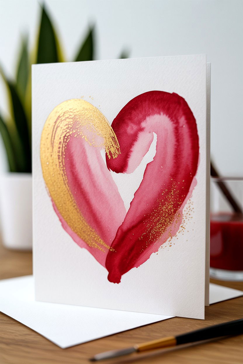 Watercolor heart card - 25 Sentimental Valentine's Day Card Ideas