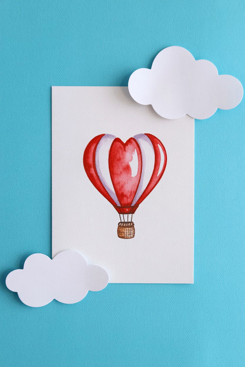Watercolor hot air balloon card - 25 Watercolor Valentine's Day Card Ideas