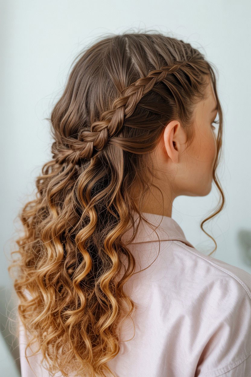 Waterfall braid on curly hair - 25 Valentine's Day Curly Hair Ideas