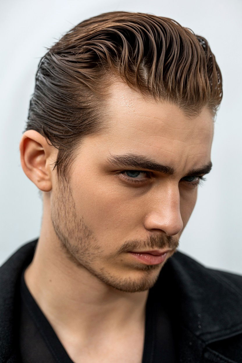 Wet look slicked back hair - 25 Valentine's Day Slicked Back Hair Ideas
