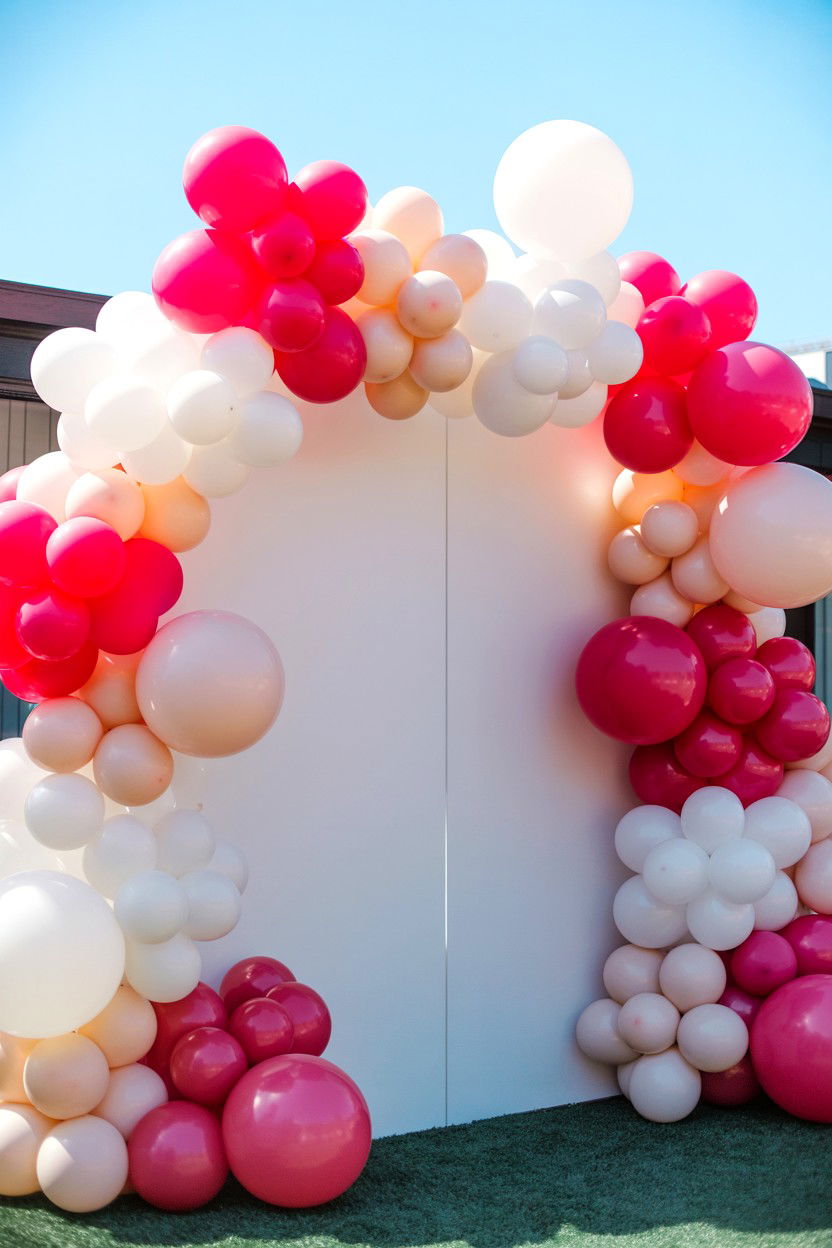 White And Pink Balloon Arch Wall - 25 Valentine's Day Balloon Wall Ideas
