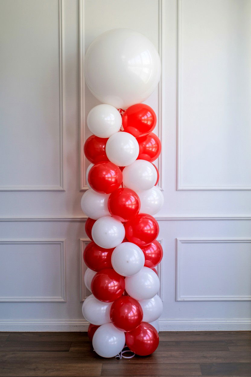 White And Red Balloon Column - 25 Valentine's Day Balloon Column Ideas