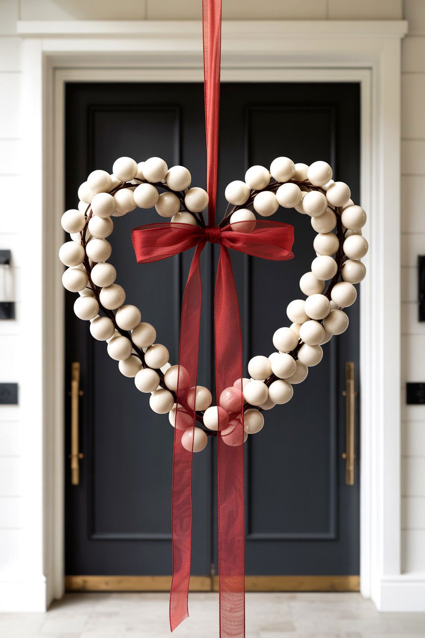 White Berry Heart Wreath - 25 Double Door Valentine's Day Wreath Ideas