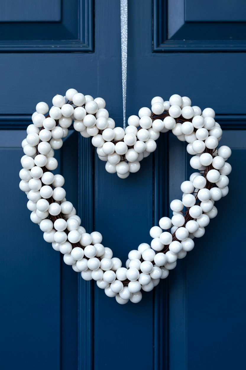 White Berry Heart - 25 Elegant Valentine's Day Wreath Ideas