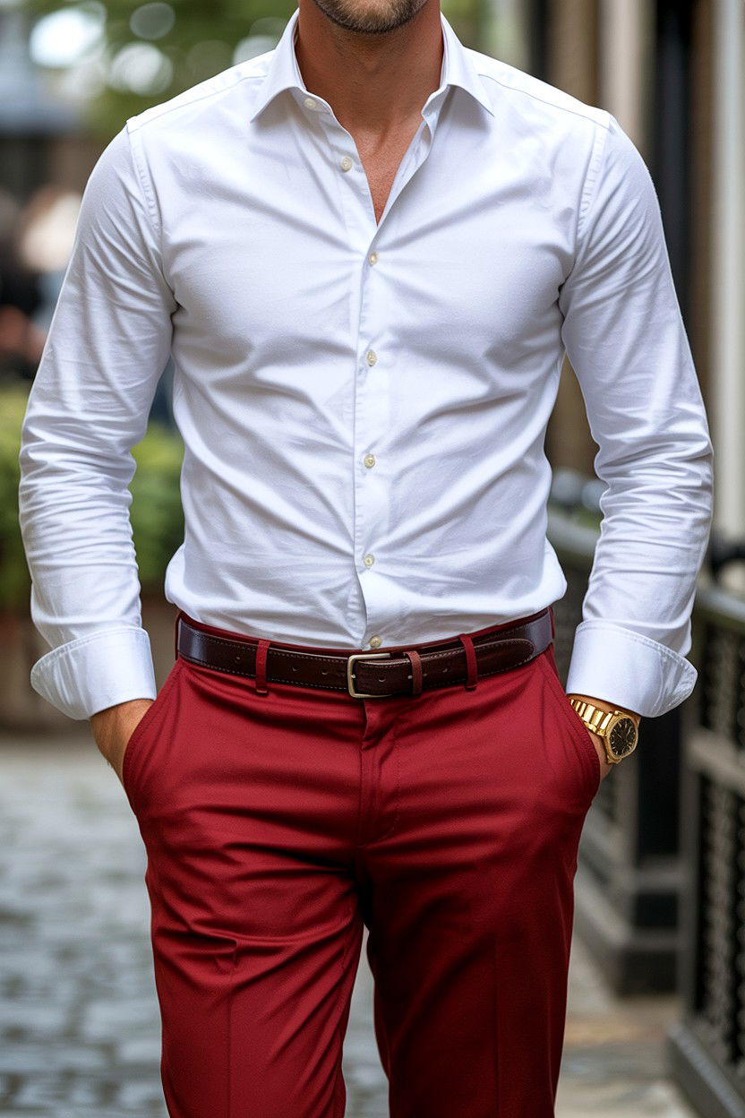 White Button Down With Red Pants - 25 Valentine's Day Old Money Outfits
