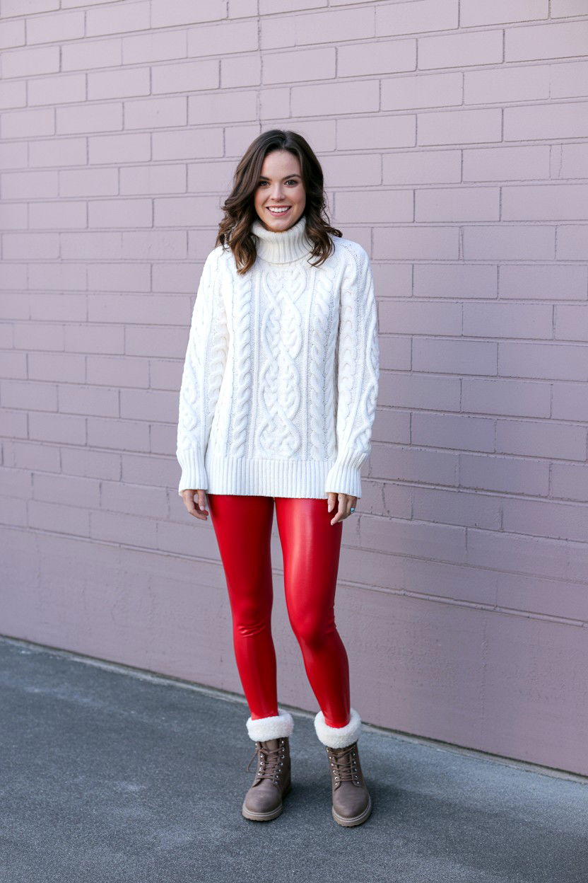 White Cable Knit Sweater - 25 Valentine's Day Photo Outfit Ideas