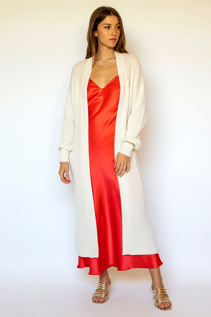 White Cardigan With Slip Dress - 25 Valentine's Day Cardigan Outfits