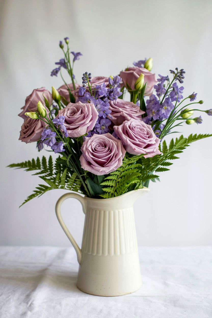 White Ceramic Pitcher Bouquet - 25 Valentine's Day Flower Vase Ideas