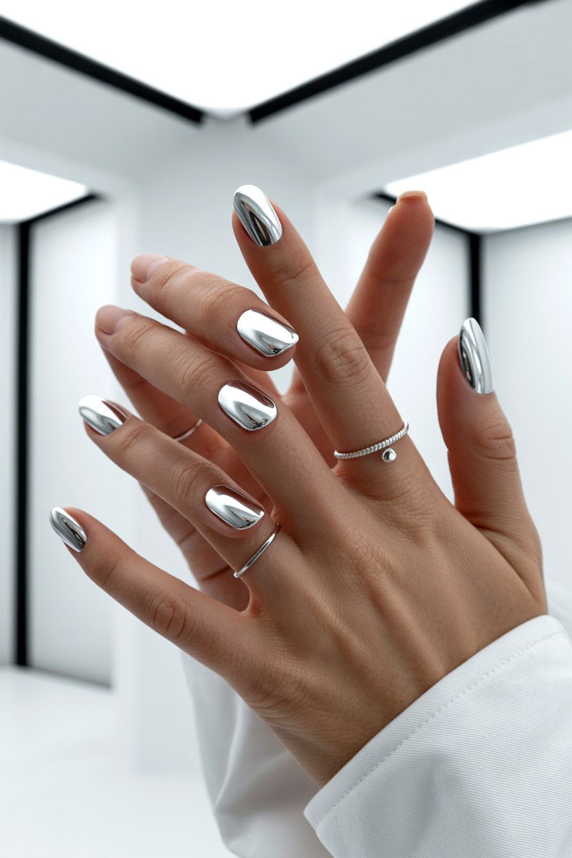 White Chrome - 25 Chrome Valentine's Day Nail Ideas