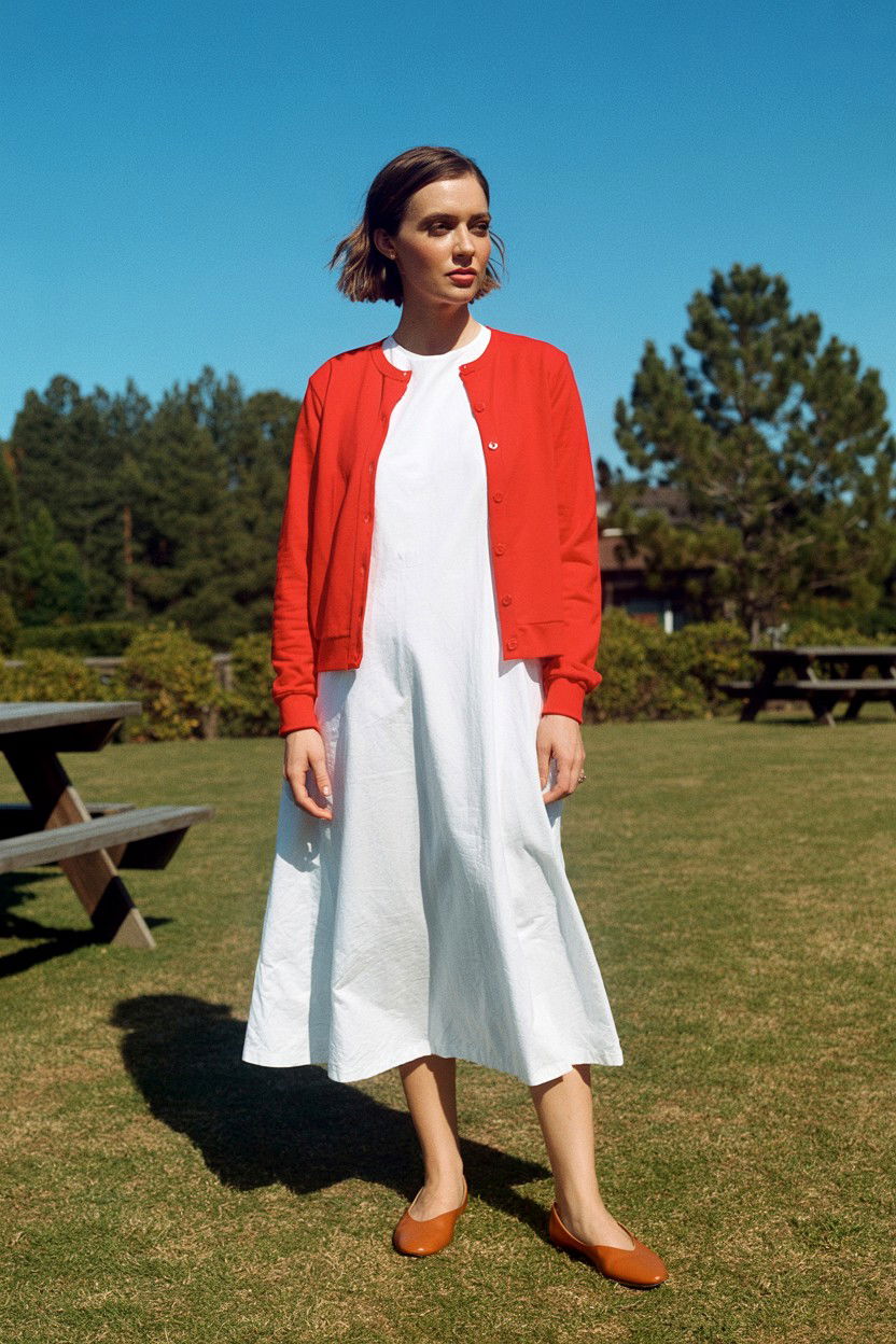 White Dress With Red Cardigan - 25 Casual Valentine's Day Outfits