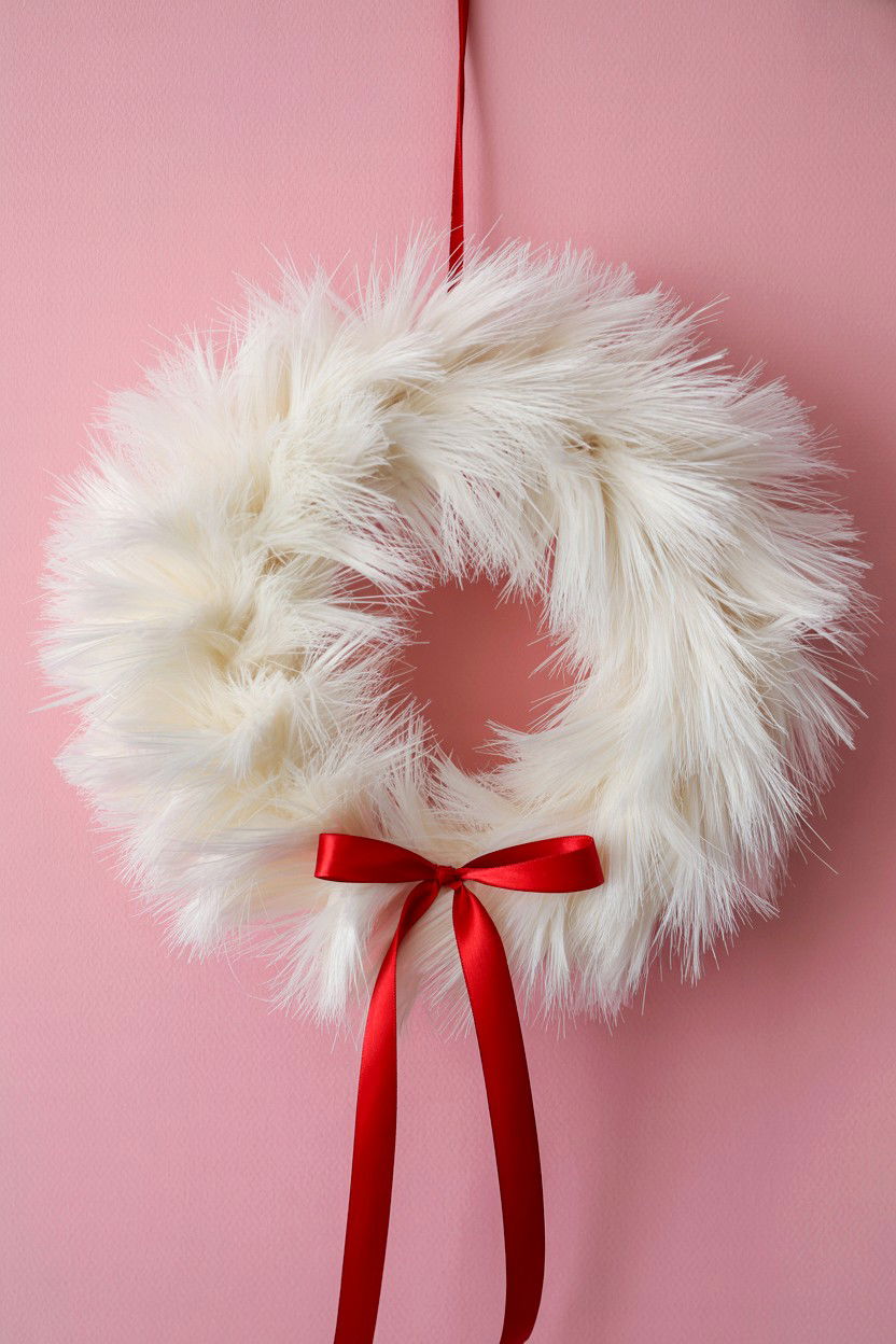 White Fluffy Yarn Wreath - 25 Yarn Valentine's Day Wreath Ideas