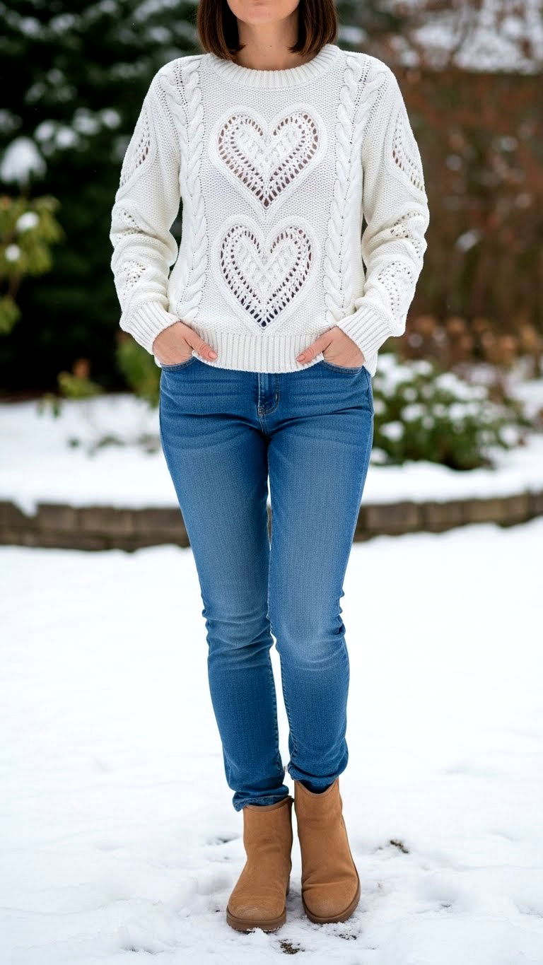 White Heart Cable Knit - 25 valentine's day sweater ideas