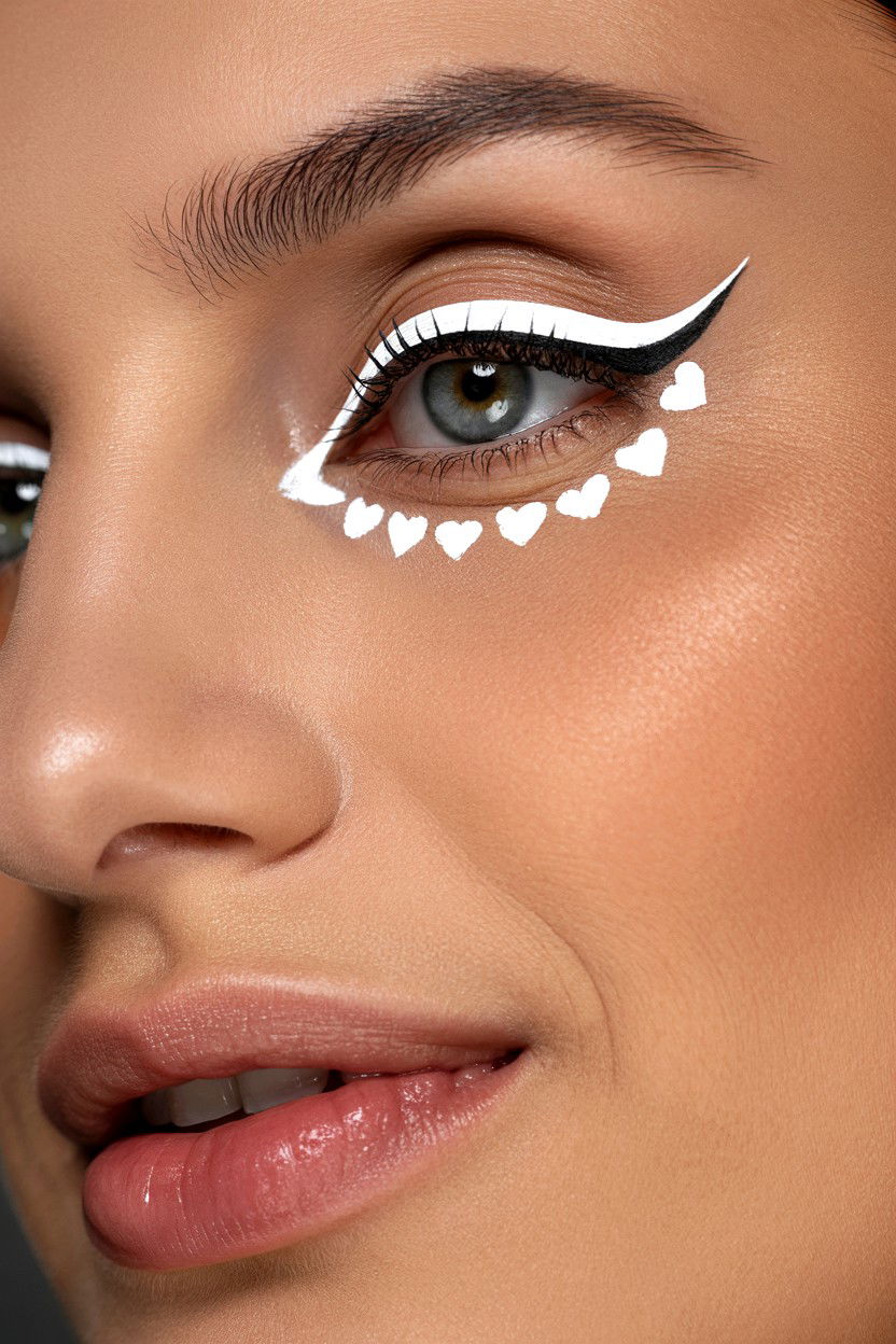 White Heart Eyeliner - 25 Heart Makeup Valentine's Day Ideas