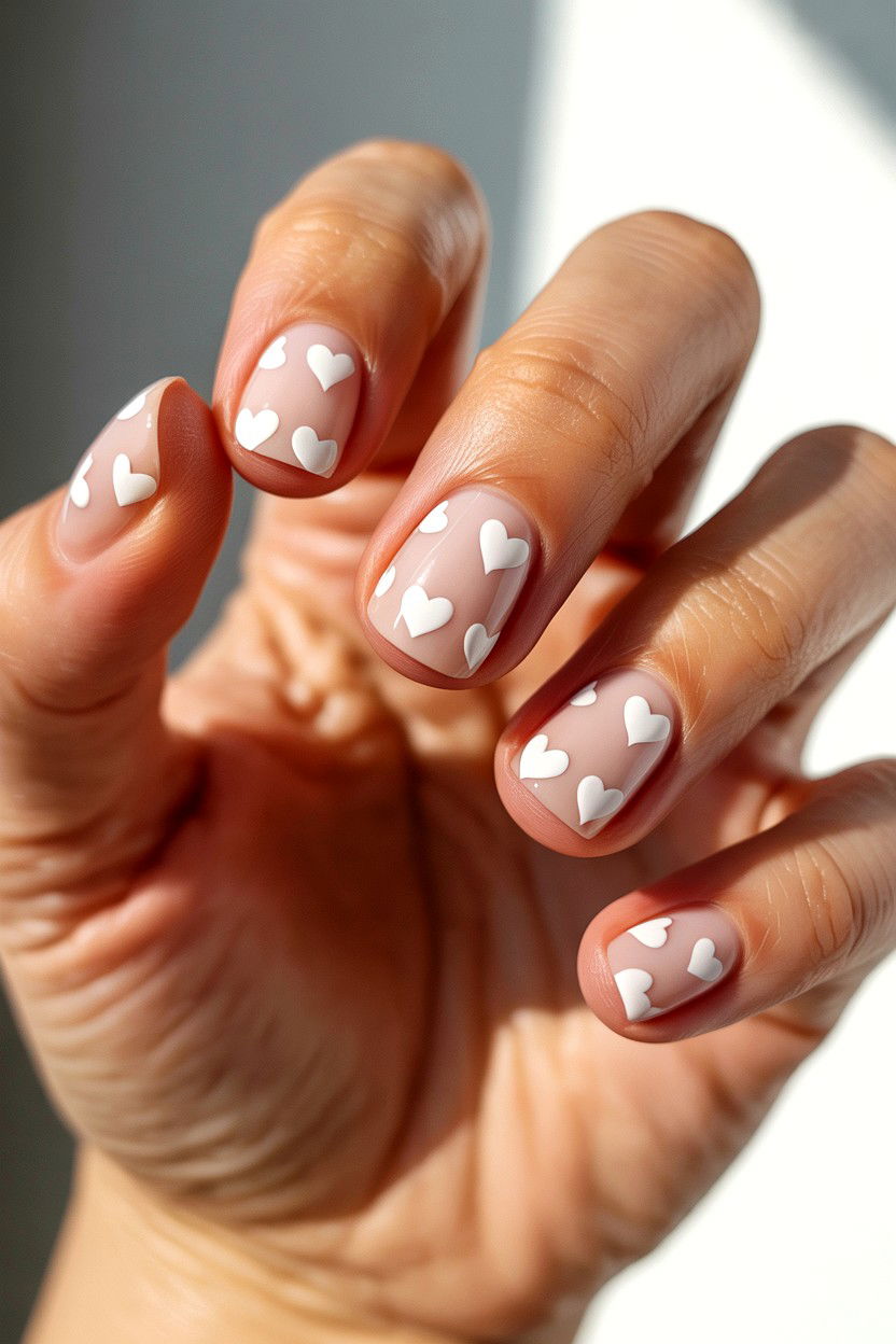 White Heart Nails - 25 Short Valentine's Day Nail Ideas